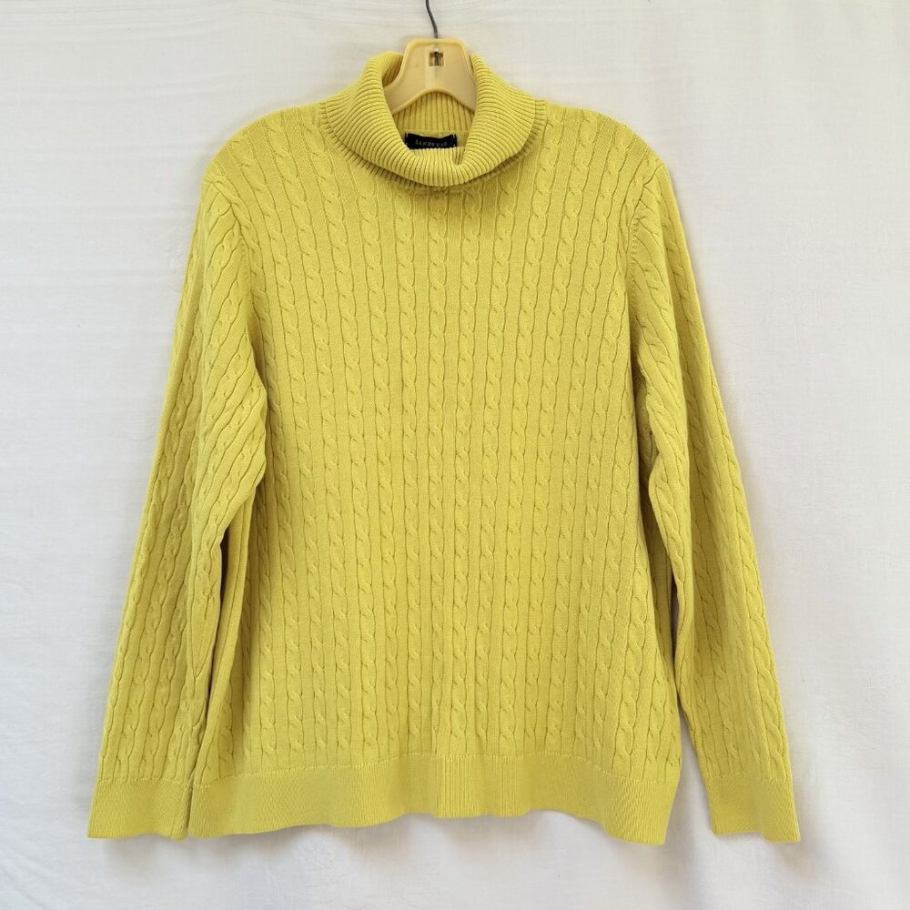 Lands End Womens Plus Size 2X Cable Knit Turtleneck Sweater Old Money Yellow